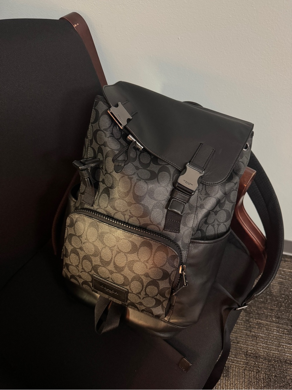Coach Black Signature Canvas & Leather Backpack with Matte Hardware